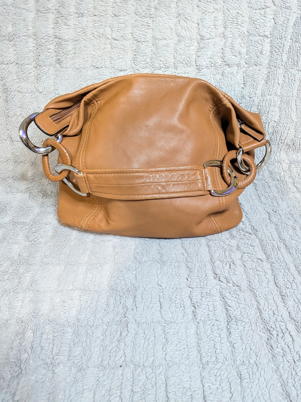 Michael Kors Cognac Leather Shoulder Hobo with Silver Rings